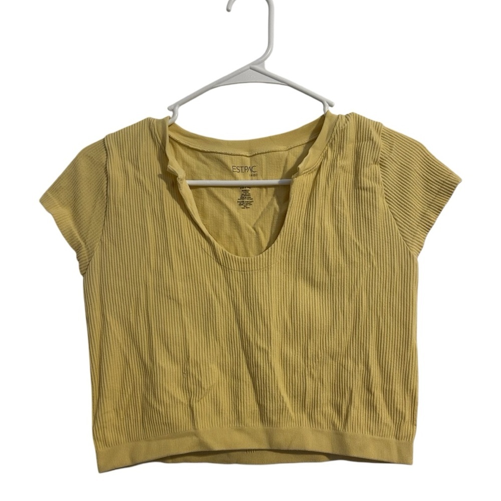 EST.PAC Yellow Ribbed Comfy Crop Top Short Sleeve